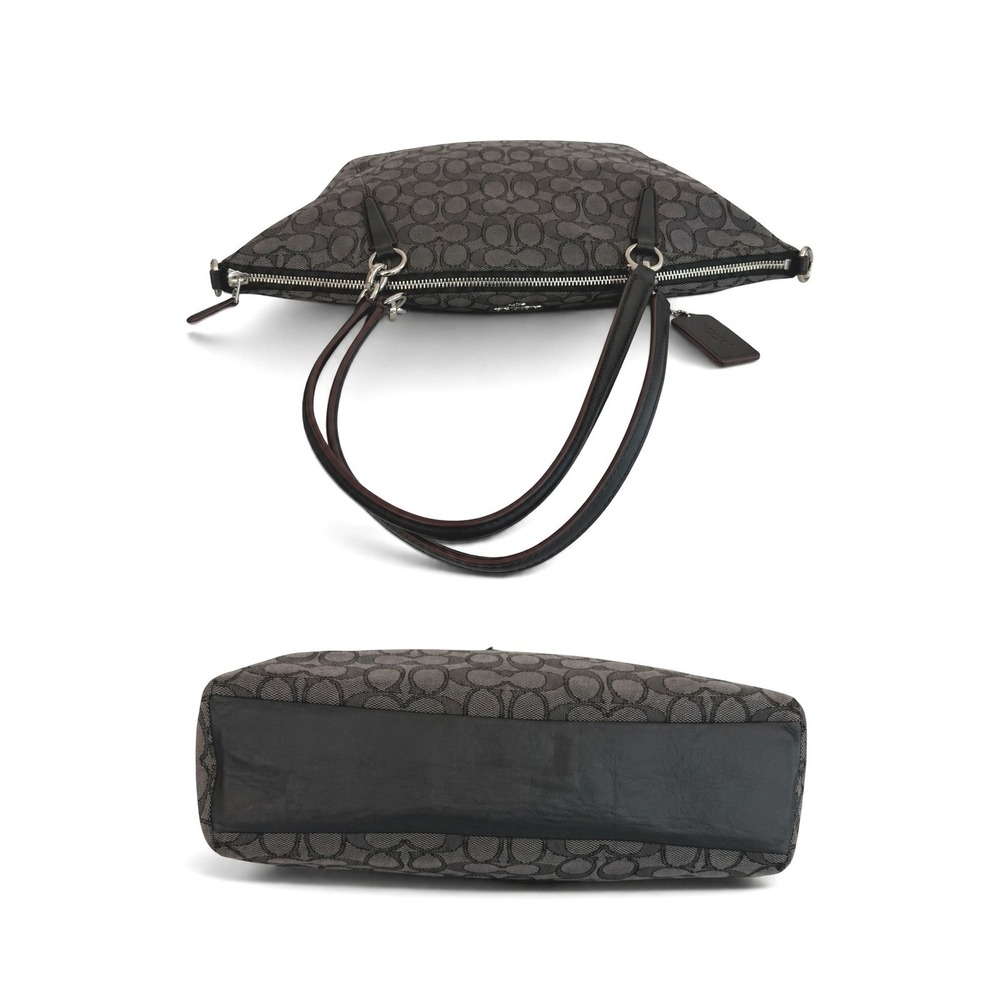 Coach Signature Canvas Tote Black Gray Zip Top Shoulder Bag Crossbody Strap - Picture 4 of 13